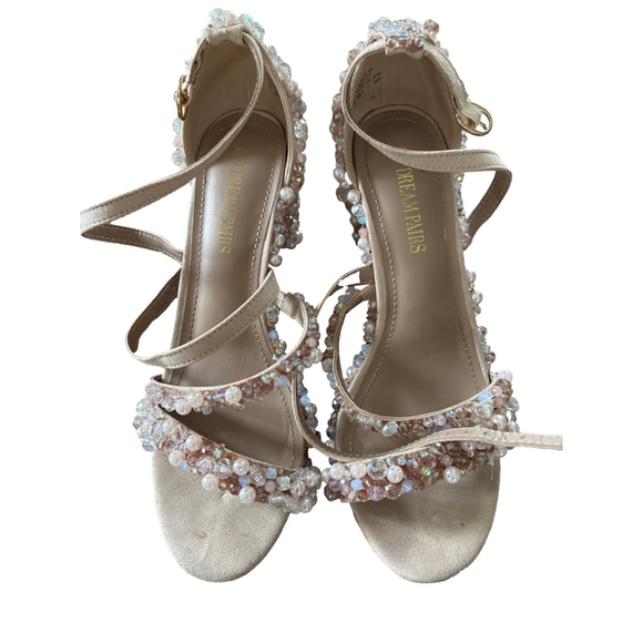 Women's Dream Pairs Embellished Heels Tan/White Size 9 - Picture 1 of 6